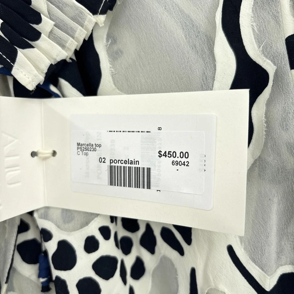 Ulla Johnson Blouse 2 Multicolor Ruffle Neck Puff Sleeve Sheer Marcella Top NEW